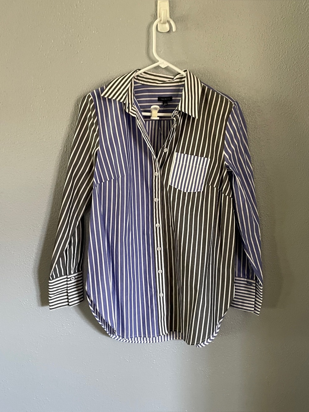 NWT Talbots Green and Blue Colorblocked Striped Button Down Shirt Womens Size XS